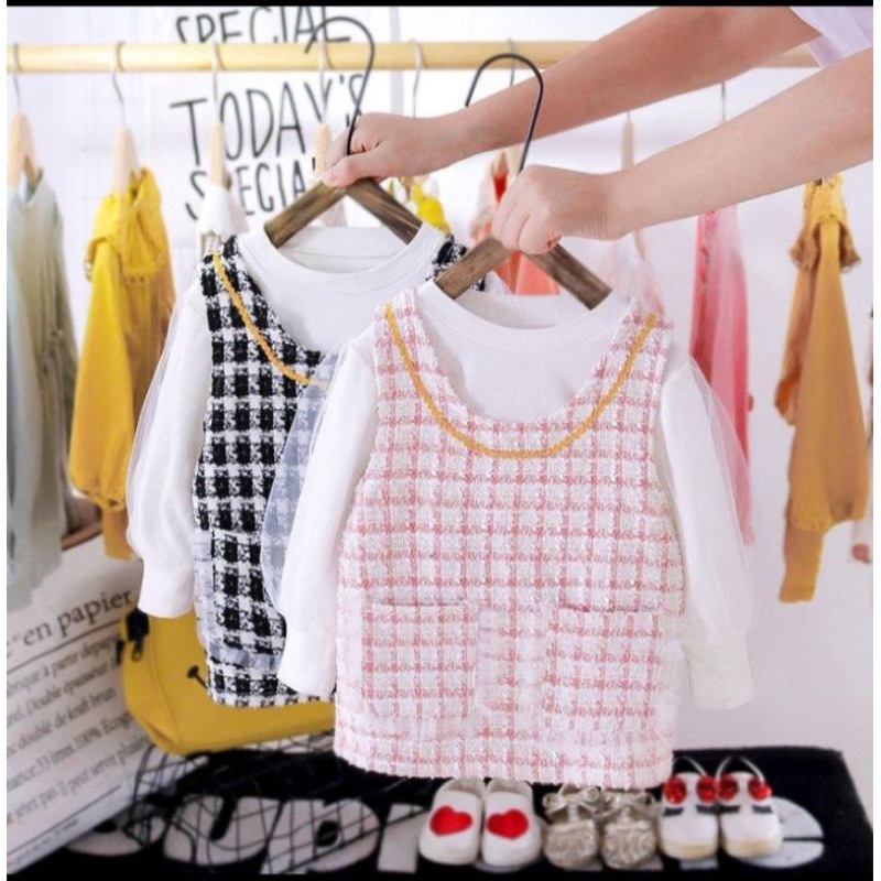 (sz 3-7th) DRESS 2in1 SOFT TWEED IMPOR / DRESS TWEED HALUS KOTAK ANAK IMPOR