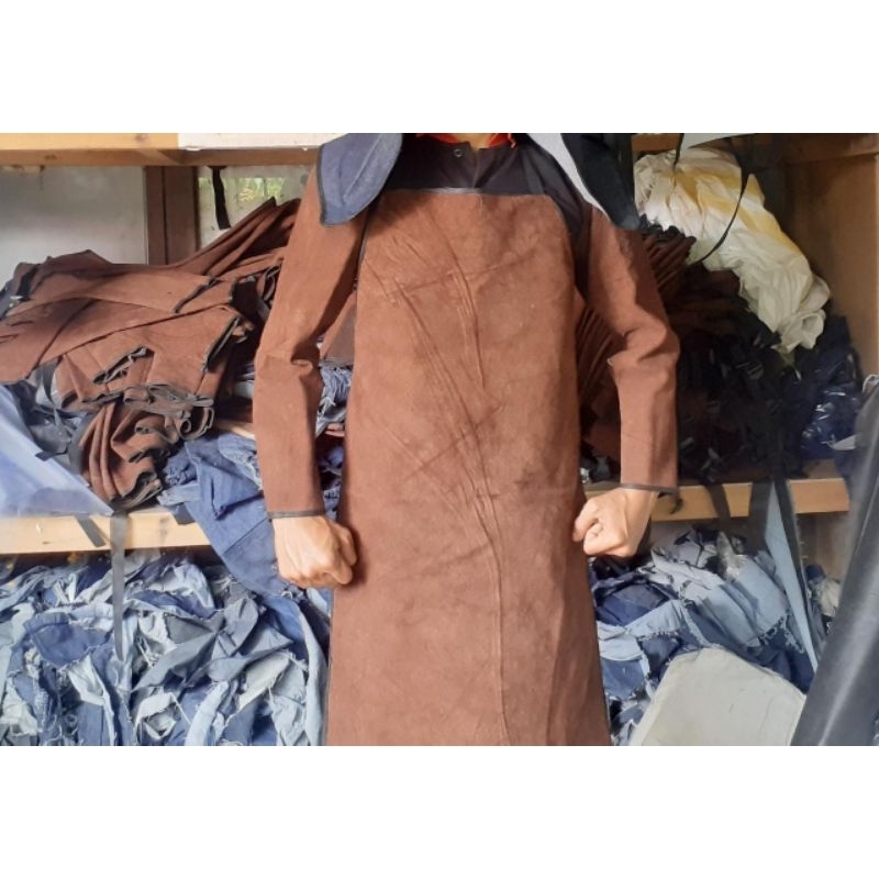 apron dada kulit coklat set lengan