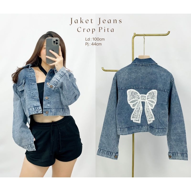 MDLV ~ Jaket Jeans Crop Pita Bear Pink Love Pink Good Quality