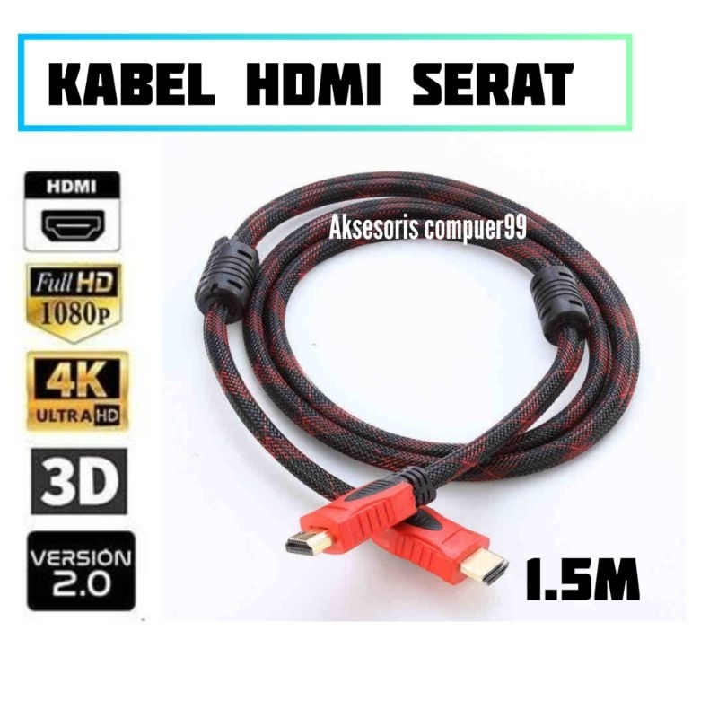 KABEL HDMI MALE TO MALE SERAT JARING 1.5 METER 1080P