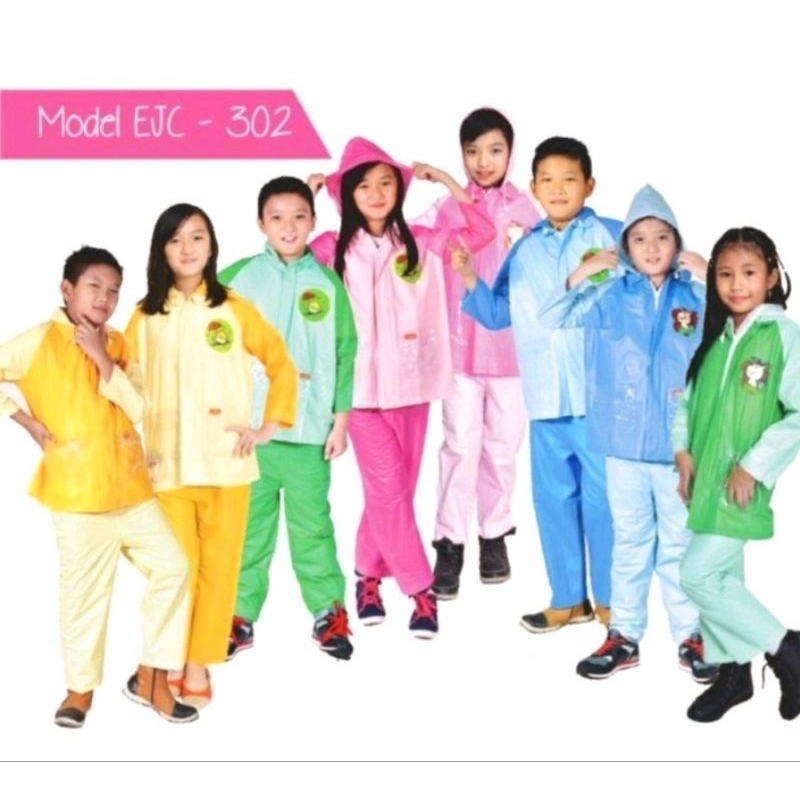 JAS HUJAN ANAK JAKET CELANA ELMONDO 302 Nouvo warna warni UNISEX COWOK CEWEK JAS UJAN ANAK