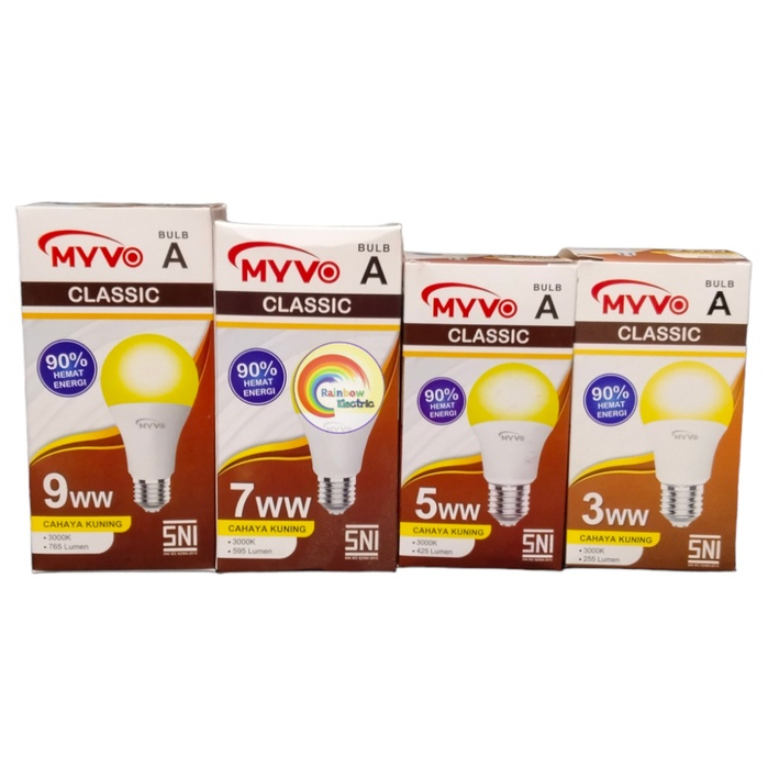 Myvo Lampu LED Classic 3 Watt, 5 Watt, 7 Watt, 9 Watt, 12 Watt, 15 Watt, 18 Watt, 21 Watt - Cahaya Kuning