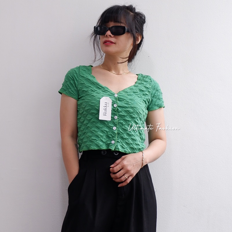 Vio Atasan Kemeja Top Crop Bubble Import Wanita Premium Kekinian Korean Korea Rakku