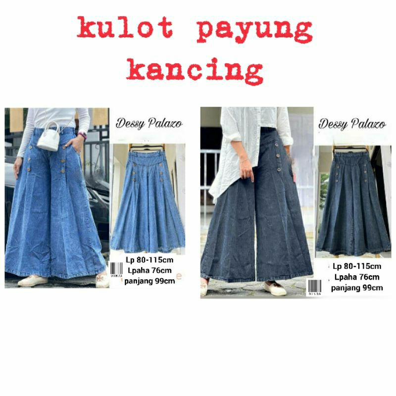 Kulot Payung Kancing Jeans Denim. Kulot jeans Jumbo. Kulot jeans wanita