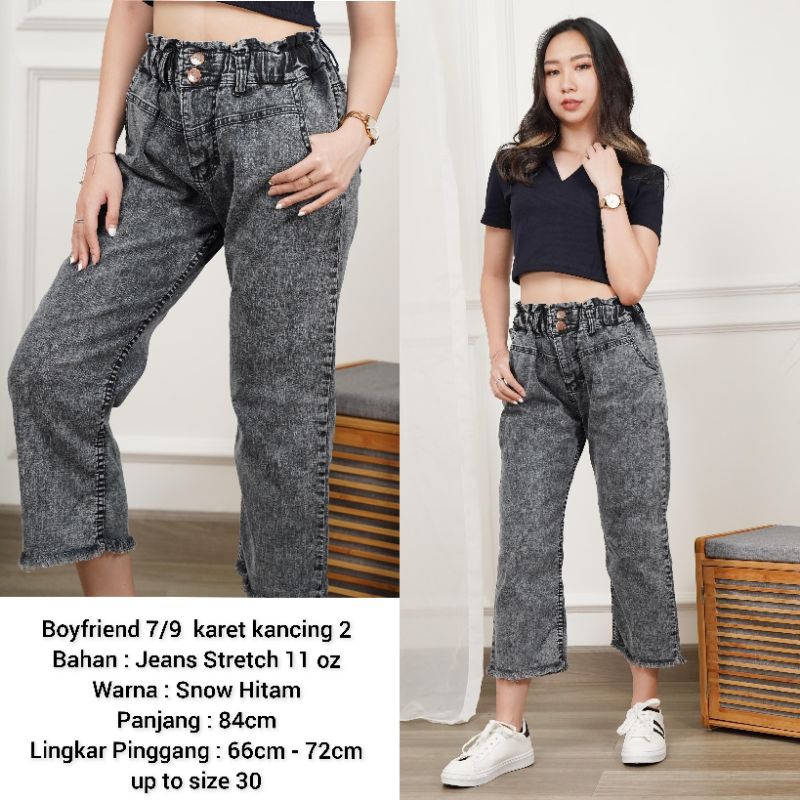 Boyfriend 7/9 kulot jeans pinggang karet