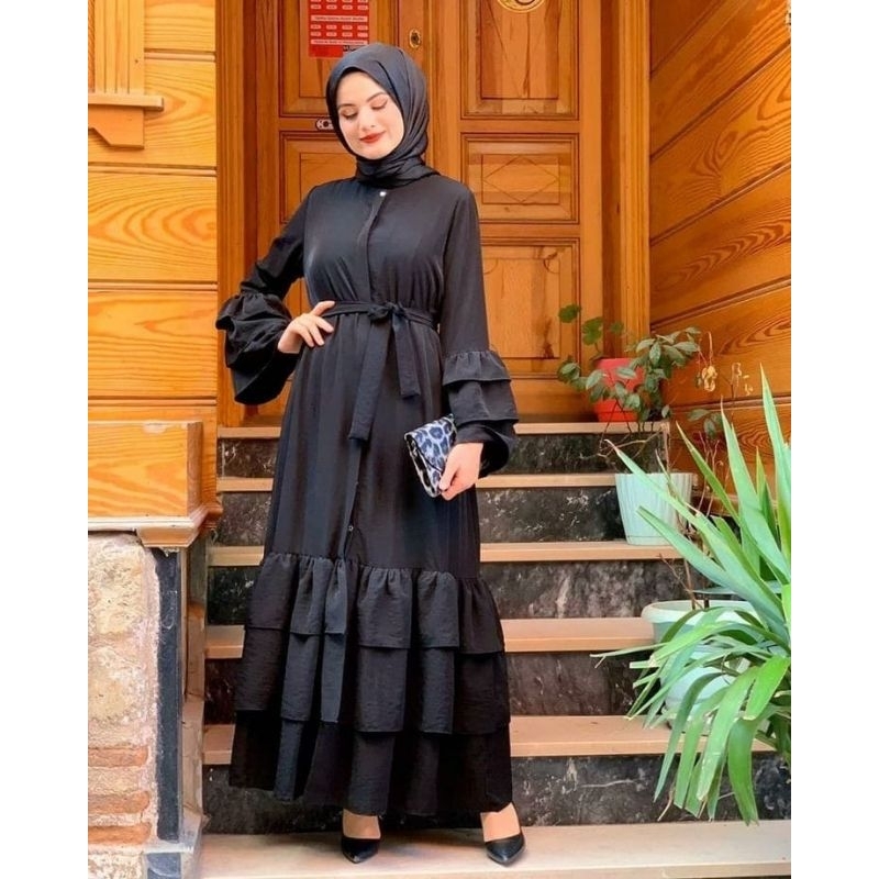 Felisa Gamis Elegant Terbaru/ Gamis Polos Crinkle/ Felisa Dres Maxy Crinkle Airflow/ Gamis Rempel Susun Kekinian