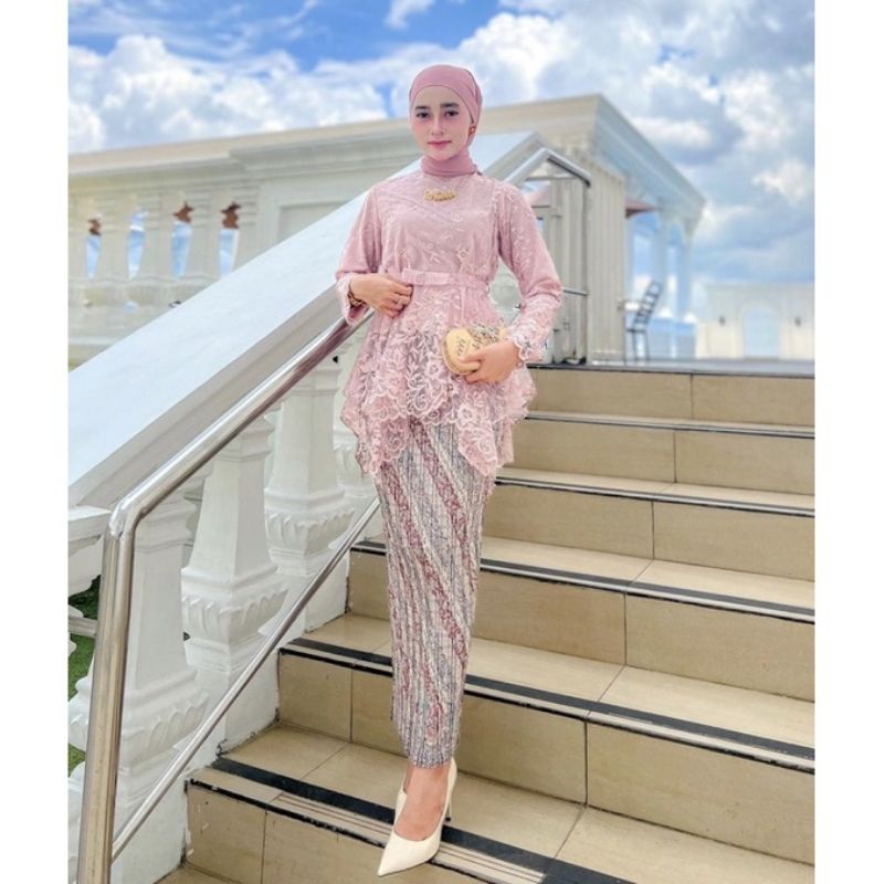 Set kebaya Gomes Tulle Mutiara/ kebaya wisuda / kebaya muslim / kebaya modern / kebaya perpisahan