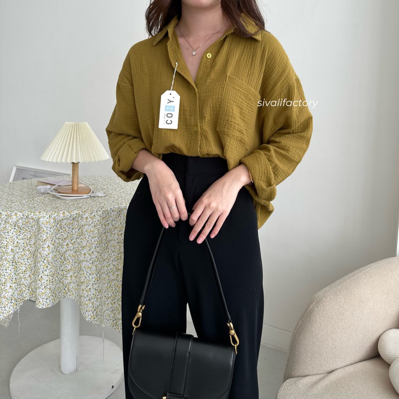 SIVALI Kyra Top || Kemeja Wanita Oversize - Basic Shirt Kemeja Polos Atasan Kerja Lengan Panjang