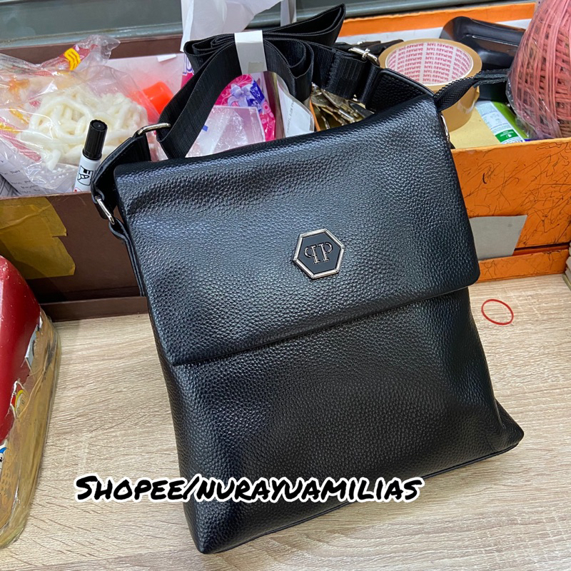 Tas selempang pria kulit asli Philip plein import tas slempang pria