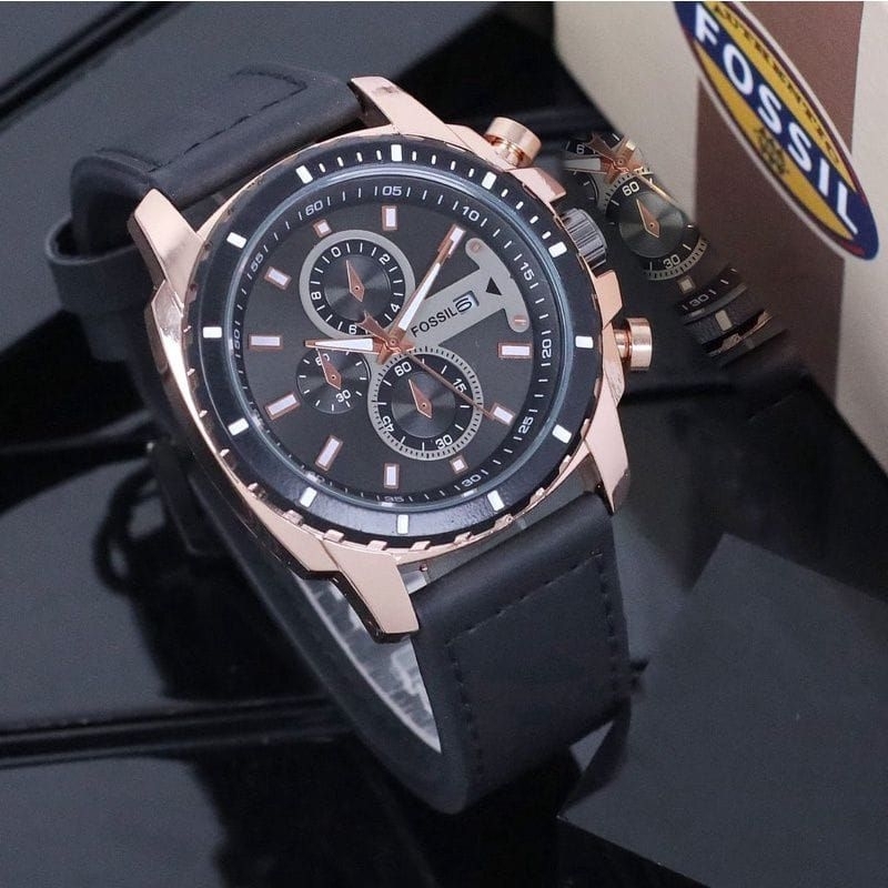 BISA COD | JAM TANGAN KULIT PRIA FO55IL 8896  Elegan tanggal aktif