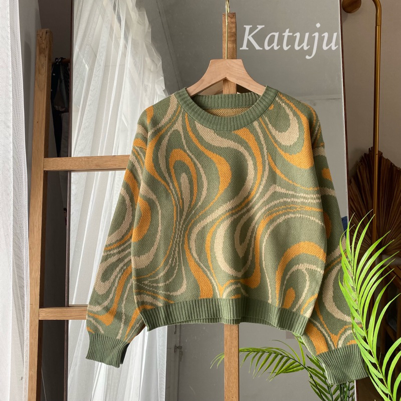 SWEATER RAJUT CROP MOTIF AURORA