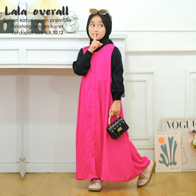 GAMIS ANAK LALA OVERALL BY KIKY HIJAB HOMEY DRESS SATU SET INNER DAN OVERALL ANAK BAHAN KATUN RAYON 