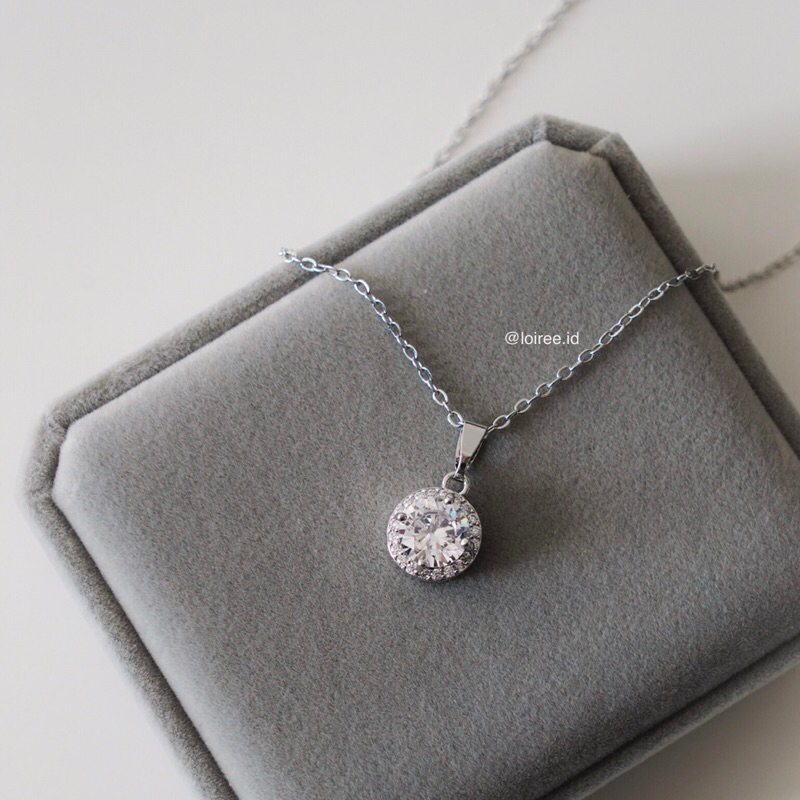 DENISE | Wedding Collection - Zirconia Round Cut Halo Setting Bridal Necklace - Kalung Wanita