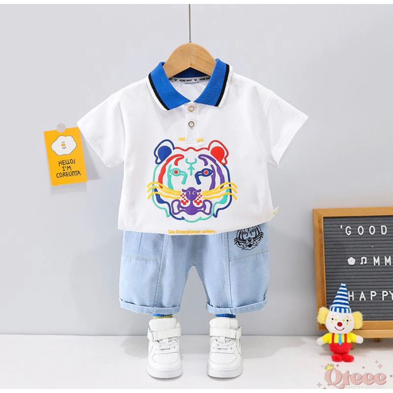 baju anak kaos anak kerah dan celana denim ardan grosir 1-5 tahun