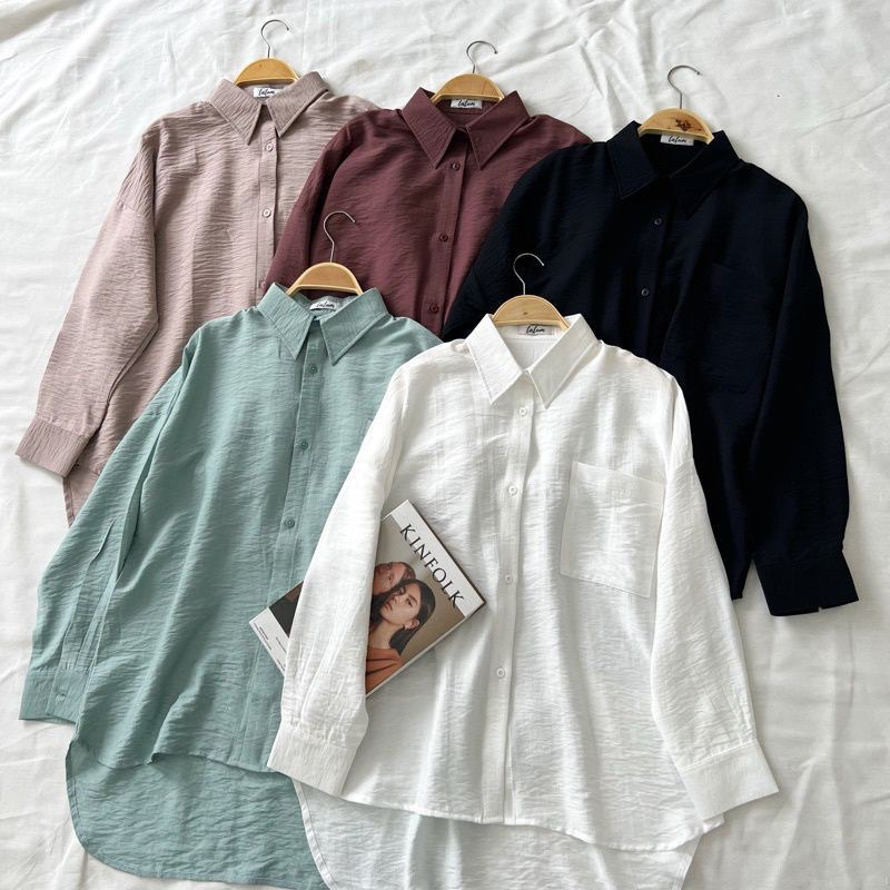 Kemeja Wanita Crinkle Oversize Shirt Poket