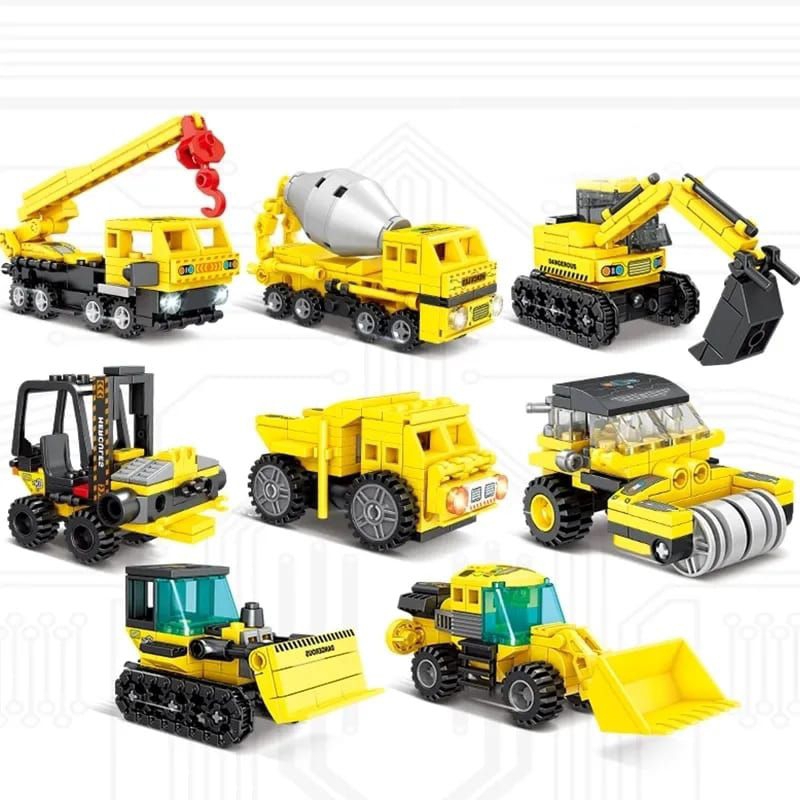 Mainan  Block 8in2 Mecha Of Steel Robot Kendaraan Kontruksi Dump Truck Excavator Mainan Anak cowok Kado