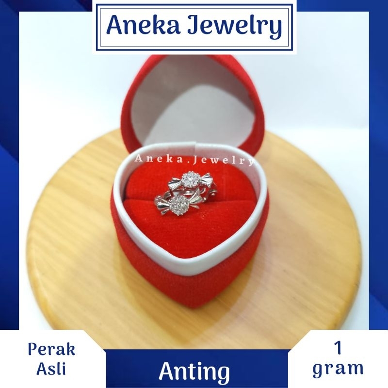 Anting Jepit Permen Mata Mata, Sepuh Emas Putih, Perak 925