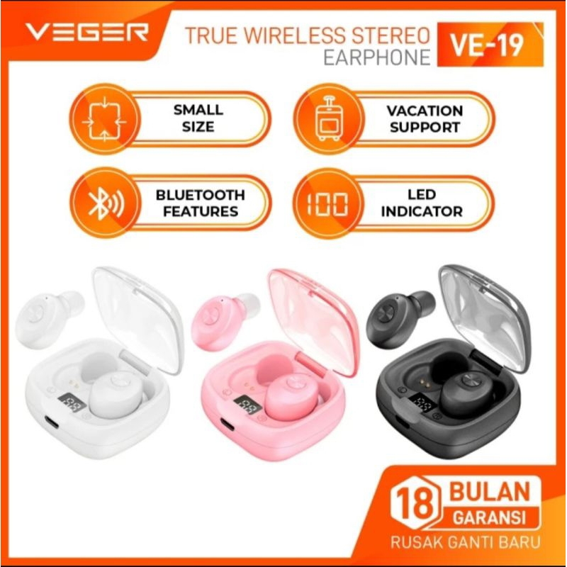 VEGER Wireless headset earphone VE-19 Bluetooth 5.0 TWS Earbuds
