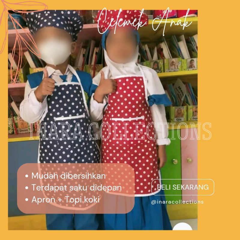 Celemek anak TK,SD apron anak Polkadot murah perempuan laki-laki