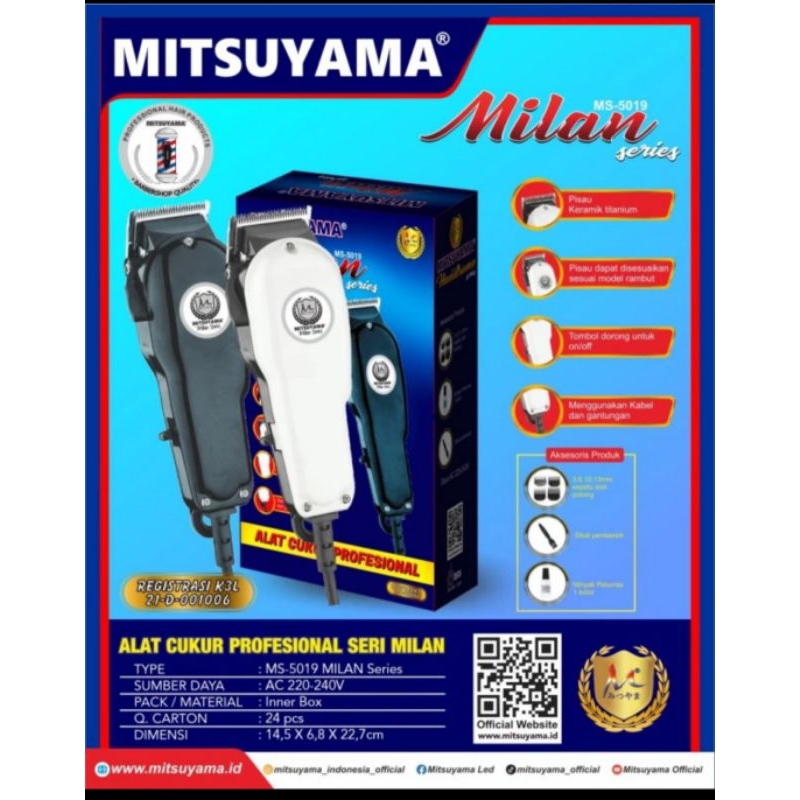 Alat Cukur Rambut Elektrik Profesional Seri Milan Mitsuyama Ms-5019