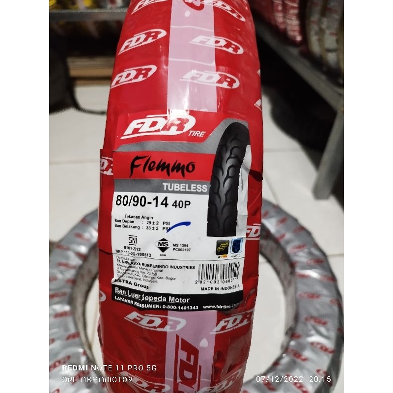 Ban FDR Flemo 80/90-14 Tubles - Ban Depan Honda Beat/Ban Depan Vario125/Ban Depan Suzuki Nex/Ban Dep