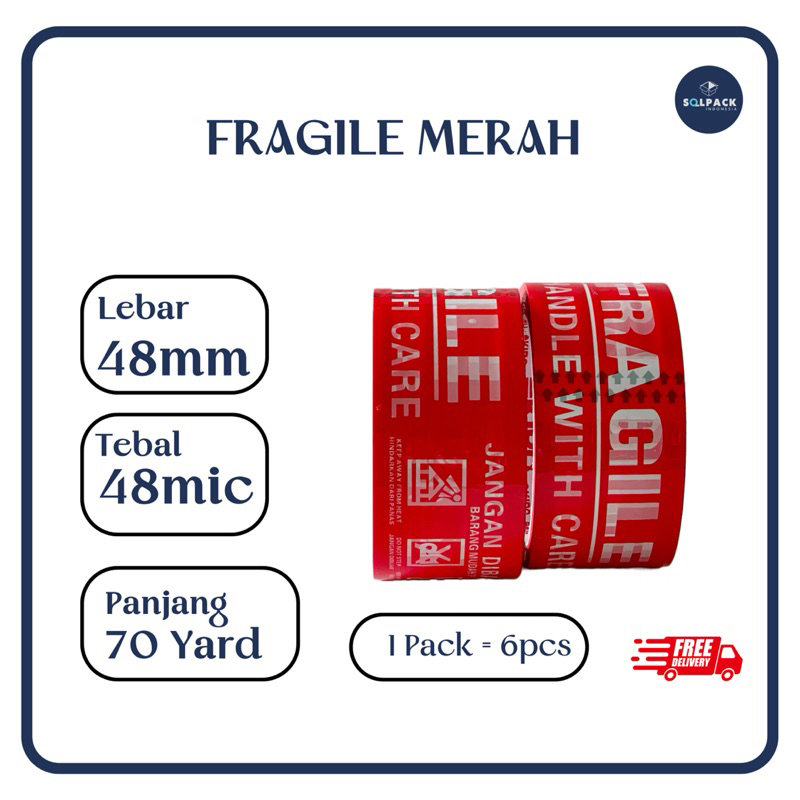 

Lakban Okiro Fragile (48mm) - Putih/ Merah. SUPER LENGKET!!