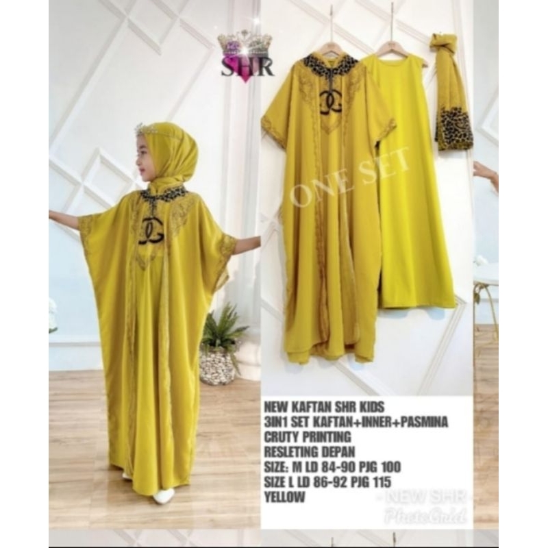NEW KAFTAN LIME SHR KIDS 3in1 set kaftan + inner + pasmina by SYAHIRA ORI