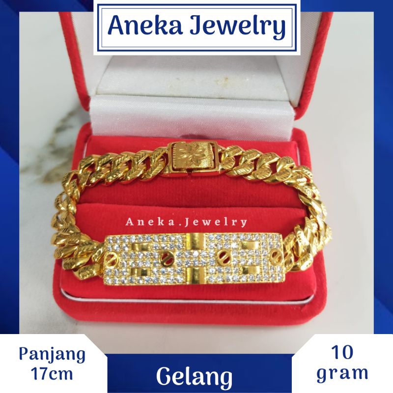 Gelang Stang Variasi Plat, Sepuh Emas Kuning, Perak 925