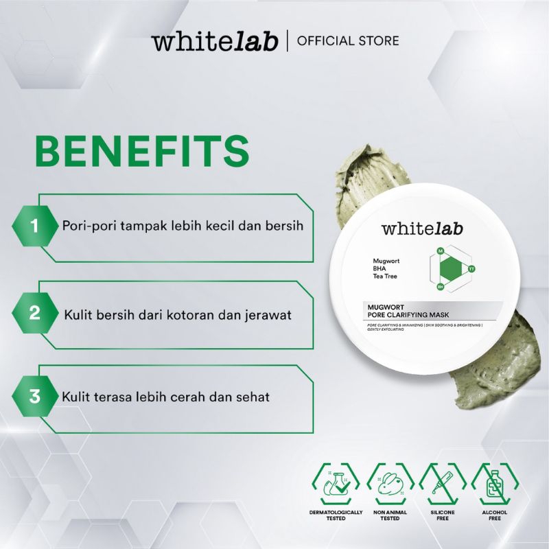 WHITELAB Mugwort Pore Clarifying Mask 50gr BPOM - Masker Mugwort,Centella Asiatica,Masker Wajah