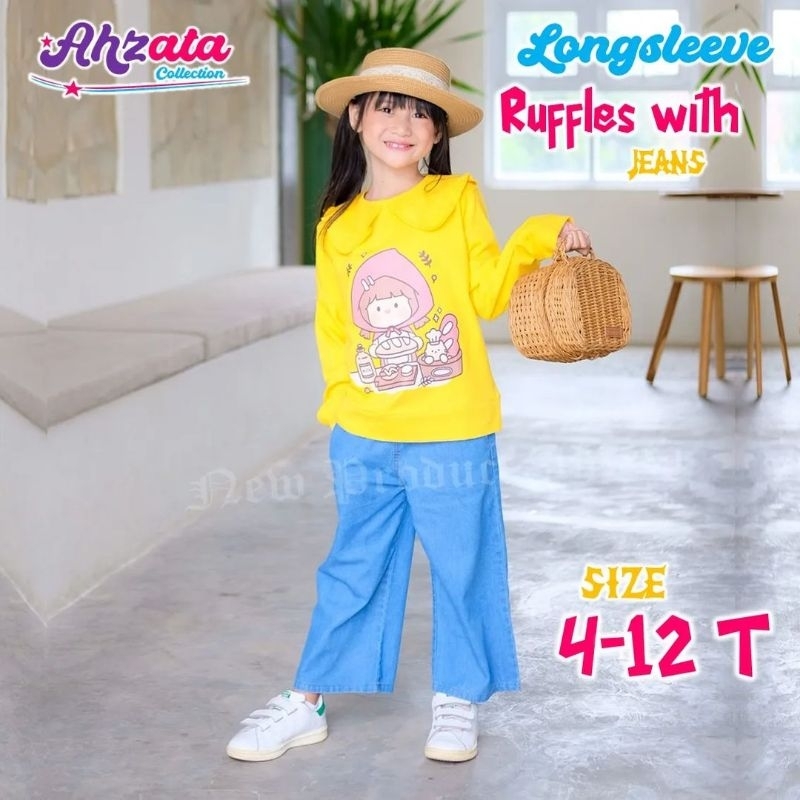 Ready ‼️ Set Long Sleeve Jeans Kulot by #Ahzata / Set Anak Perempuan Terbaru