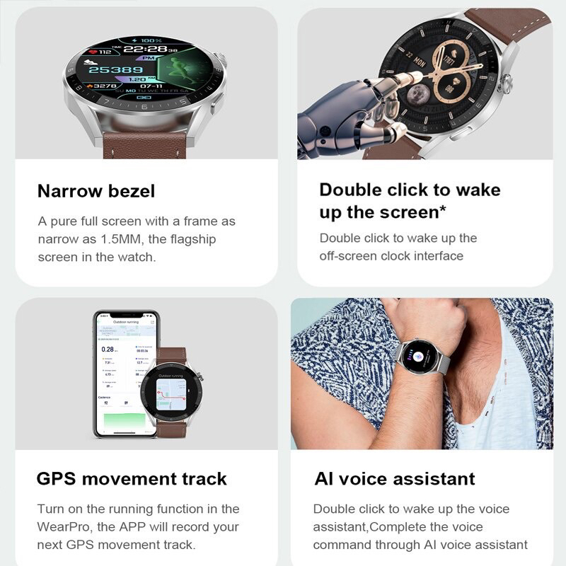 (Free Gift)  390*390 DT3 Mini Smart Watch IP68 Bluetooth Call Phone Watch GPS Tracker AI Voice 200+ Watch Face NFC Watch For IOS Andriod Phone