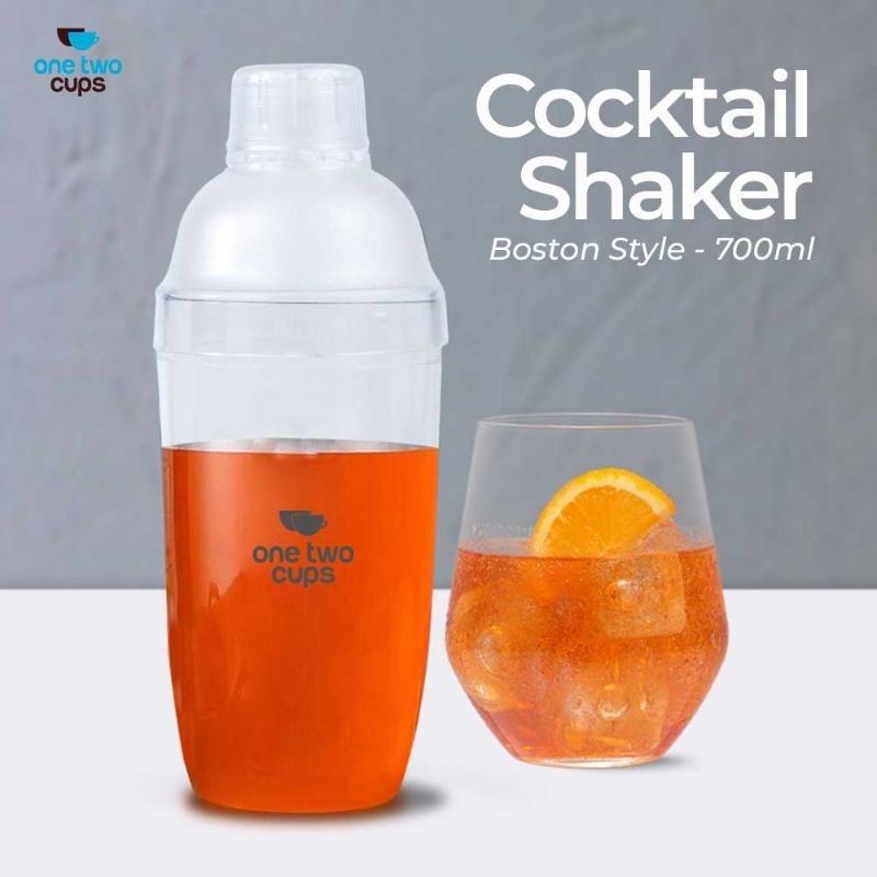 One Two Cups Cocktail Shaker Mixer Bartender Boston Style - B0569 700ml Transparan