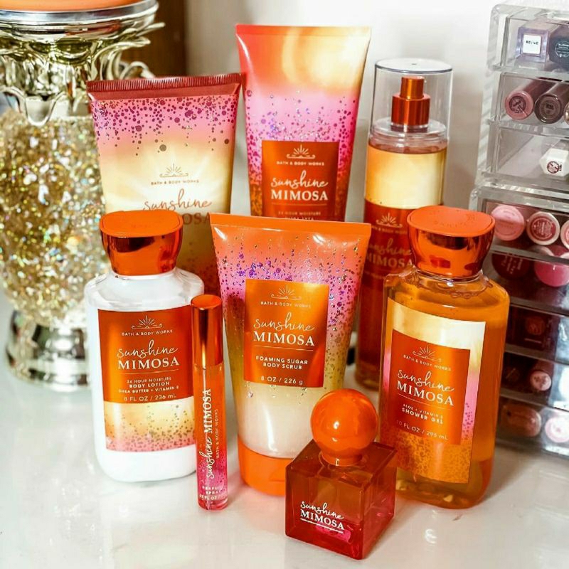 BATH &amp; BODY WORKS BBW SUNSHINE MIMOSA SERIES BODY MIST CREAM MIST LOTION SHOWER GEL BODY CREAM HAND CREAM SHOWER GEL BODY CREAM LOTION MIST WASH WALLFLOWER ROOMSPRAY SCENTPORTABLE GENTLE GEL DEEP CLEANSING GENTLE FOAMING CREAMY LUXE