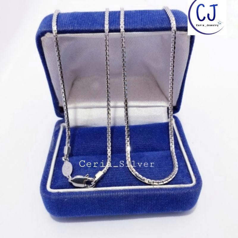 Kalung Perak Pria Wanita Silver Asli 925 Lapis Emas Putih Italy Santa 50cm - Kalung Pria Wanita Anti Karat - Kalung Perak Asli 925 Lapis Emas Putih Wanita