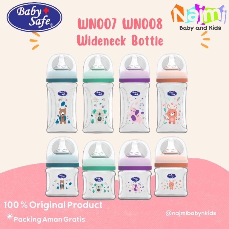 WN07 WN08 Baby Safe Wide Neck Bottle 120 ml 250 ml / Botol Susu Bayi Anti Kolik Babysafe