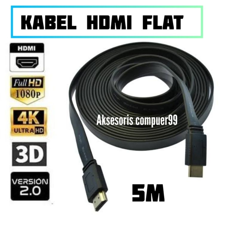 KABEL HDMI MALE TO MALE FLAT 5 METER VERSI 1.4 1080P FULL HD