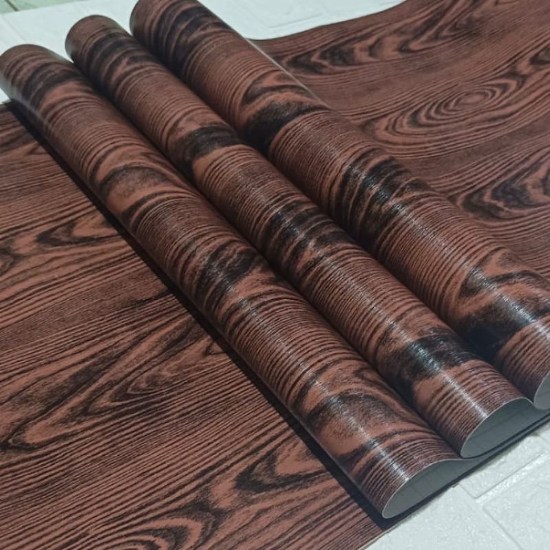 Wallpaper Sticker Dinding Coklat Tua Bertekstur Serat Kayu Rengas Mewah Elegant Kekinian Sticker Dek