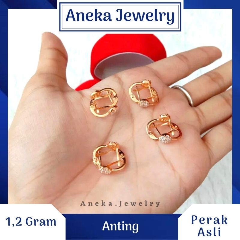 Anting Jepit Cor Mata Bulat, Sepuh Emas Kunin, Perak 925