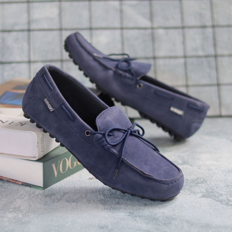 Sepatu Slip On Casual Pria Formal Pria Kulit Suede Sintetis Hitam Polos Antislip Santai Kerja Kuliah