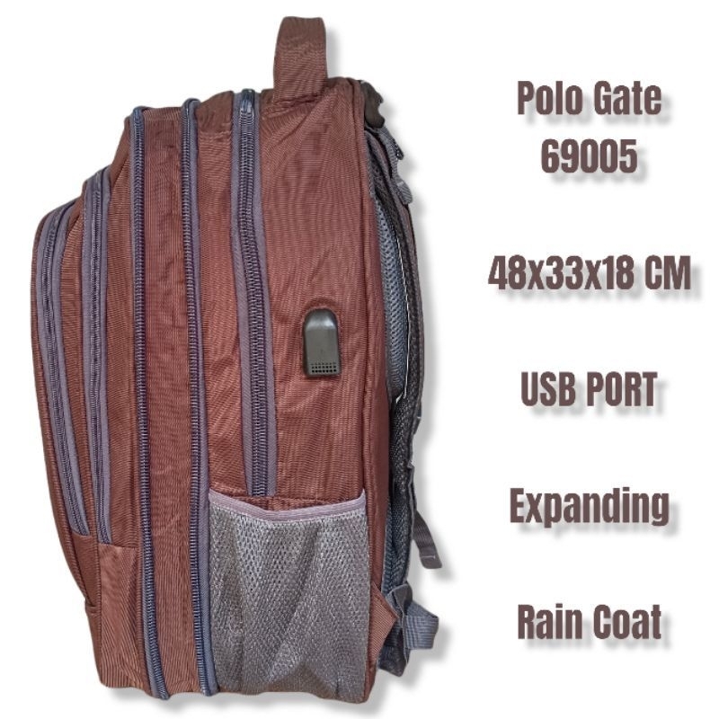 Tas Ransel Polo Gate 69005 Original expanding Tas pria/tas wanita - USB PORT