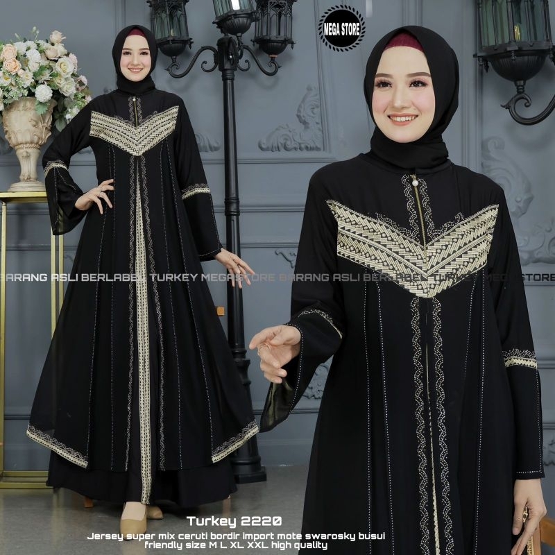 Baju Gamis Wanita Abaya Turkey Turki Hitam 2220 Dress Dres Jubah Hitam Ori Megastore