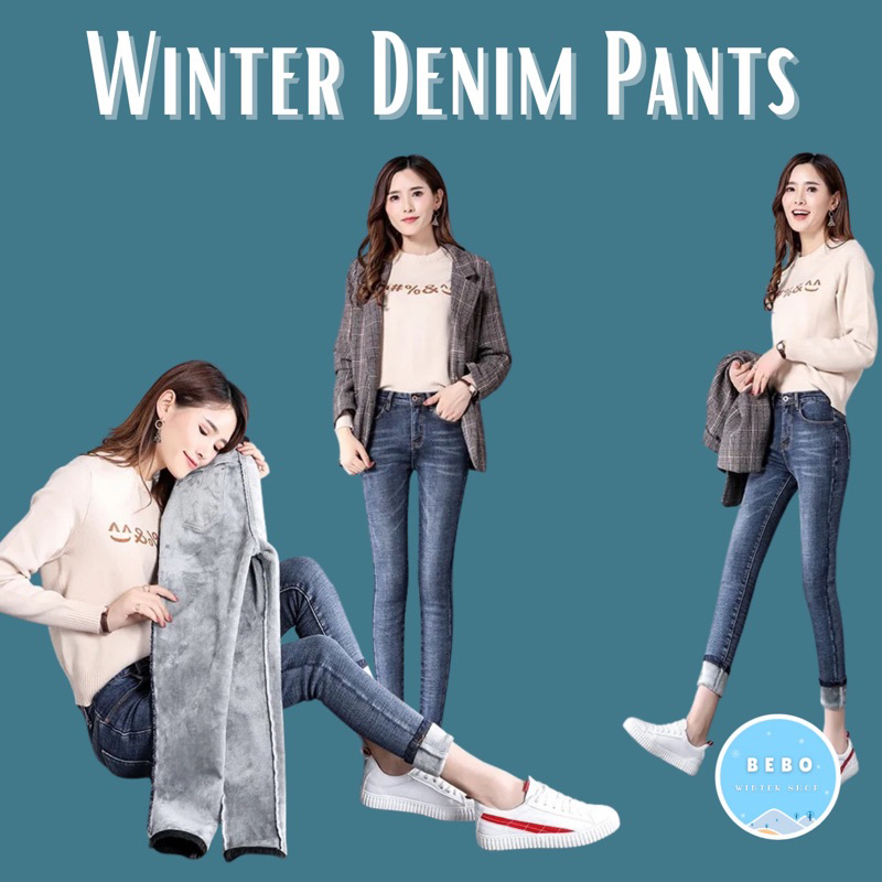 Winter Denim Pants Celana Jeans Thermal Wanita