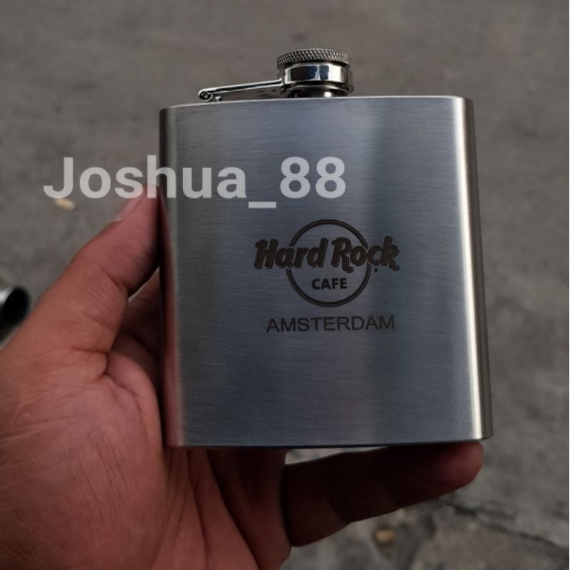 Botol Minum / Tempat Minum Gepeng Hip Flask Stainless Hard Rock Cafe Amsterdam Bisa Ukir Nama Sendir