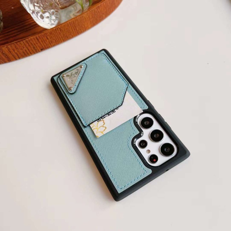 Pra*Da Card Wallet Case Samsung S23 S22+ S23 Ultra S22 S21 S20 Plus Note 20 Note 10 S22Plus S23Plus S23Ultra S21Ultra 14 Pro Max 13 12 11 Leather Fullcover Casing