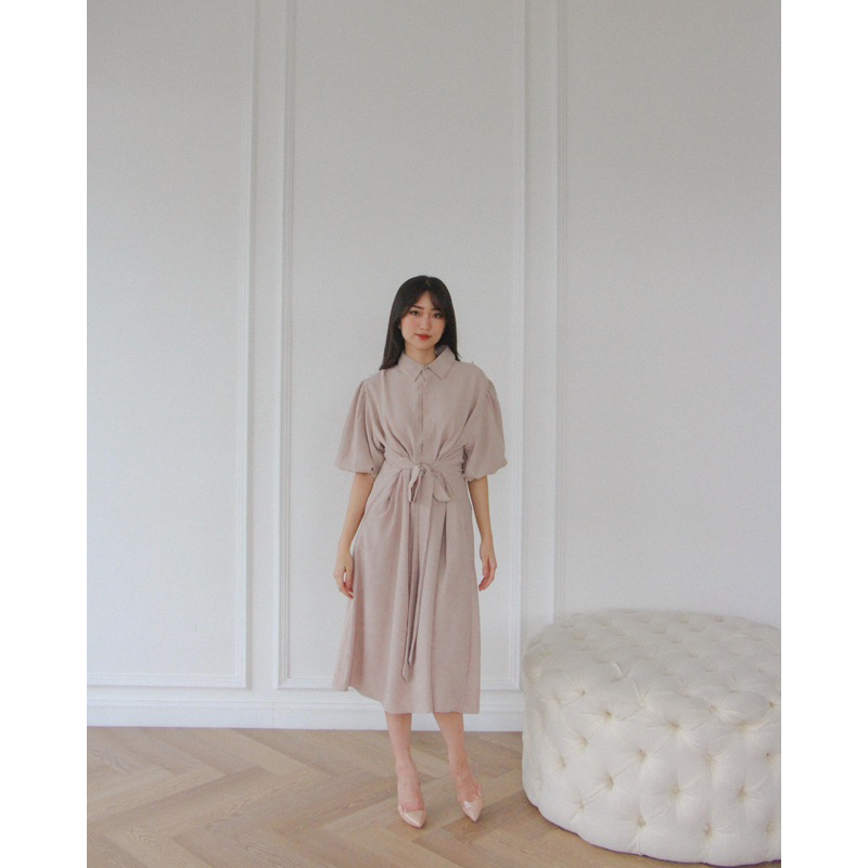 KANON - Maeda Shirt Dress - Dress kemeja midi lengan balon vintage korean look