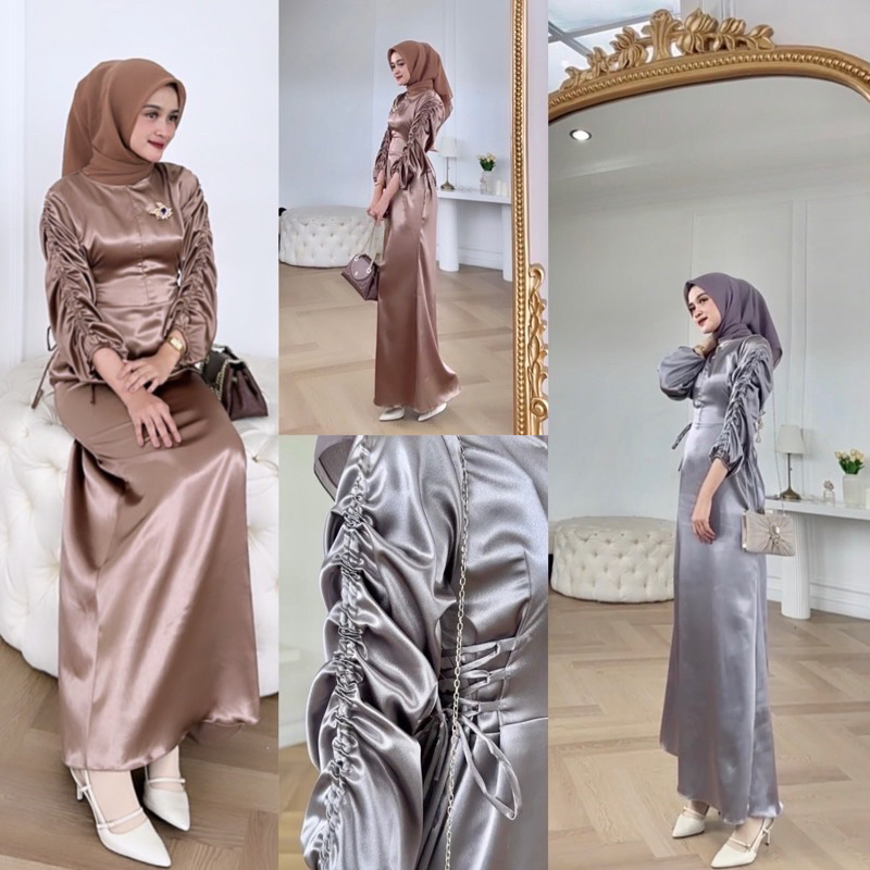 (KIRIM HARI INI) AURORA DRESS SATIN SERUT LUXURY BRIDESMAID GAMIS PESTA KONDANGAN | BELLE DRESS PREMIUM | JASMINE DRESS | GAMIS SERUT TANGAN BUSUI FRIENDLY