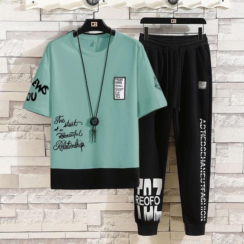 STELAN ( REO ) STELAN PRIA DEWASA 1 SET BAJU KAOS OBLONG + CELANA PANJANG JOGGER GOOD QUALITY