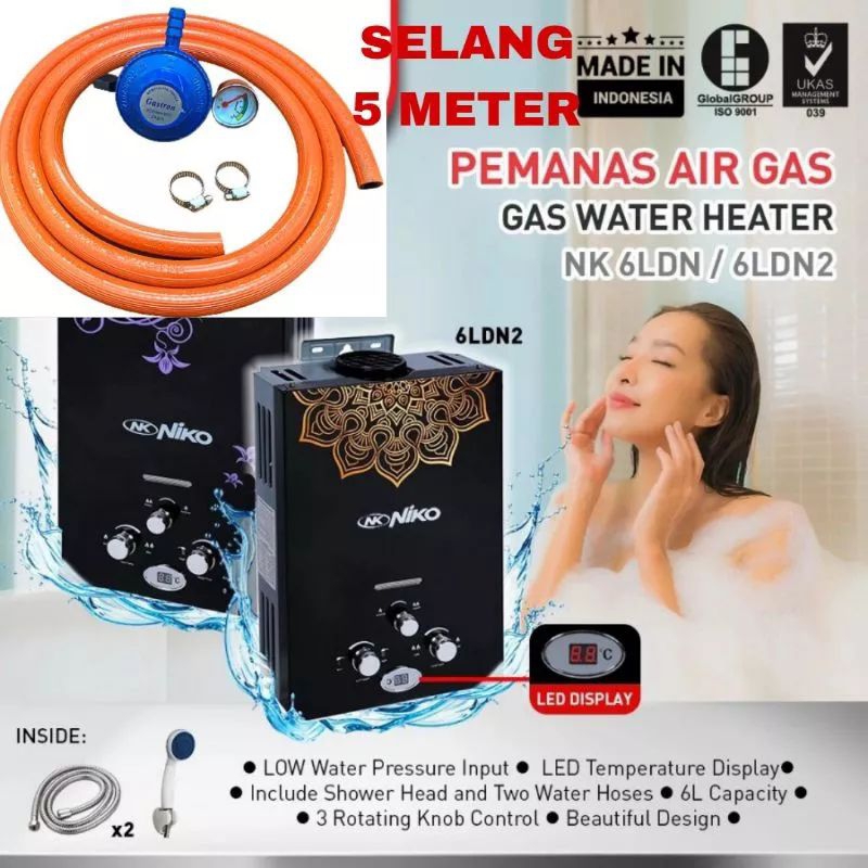 Niko , NK6LN Putih , Gas , Water , Heater, Water Hiter - Water Heter Pemanas Air