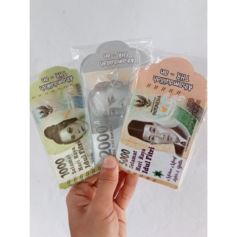 

Amplop lebaran kekinian motif atm, uang, snack