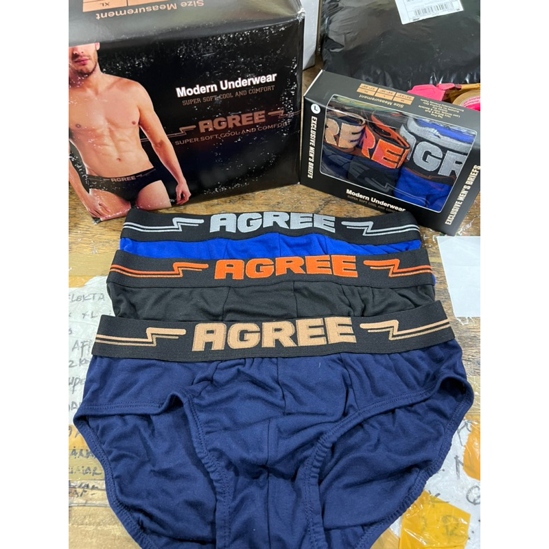 (3pcs) CD celana dalam cowok boxer AGREE black hitam 2335 super soft comfort